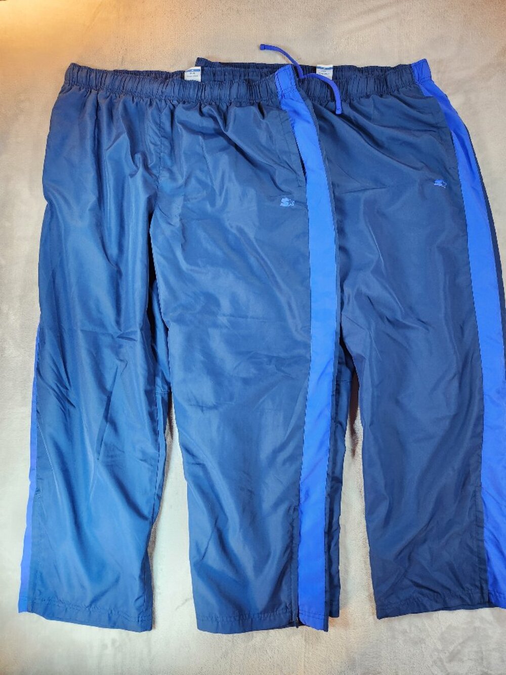VINTAGE Starter Baggy Track Pants Warm Up Pants Wide Blue Size XL Set of 2